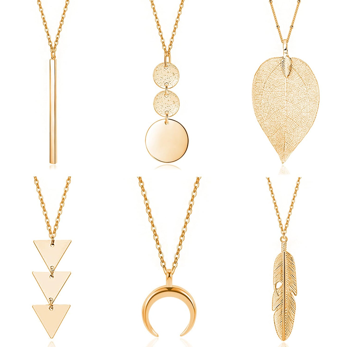 Long Necklaces for Women - Fashion Pendant Necklace Jewelry, Silver Bar Feather Circle Leaf Lock Tassel Y Necklace Jewelry Set for Girls