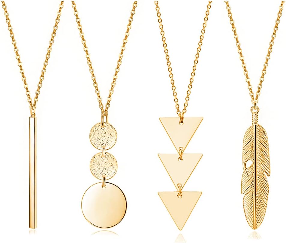 Long Necklaces for Women - Fashion Pendant Necklace Jewelry, Silver Bar Feather Circle Leaf Lock Tassel Y Necklace Jewelry Set for Girls