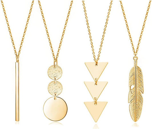 Long Necklaces for Women - Fashion Pendant Necklace Jewelry, Silver Bar Feather Circle Leaf Lock Tassel Y Necklace Jewelry Set for Girls
