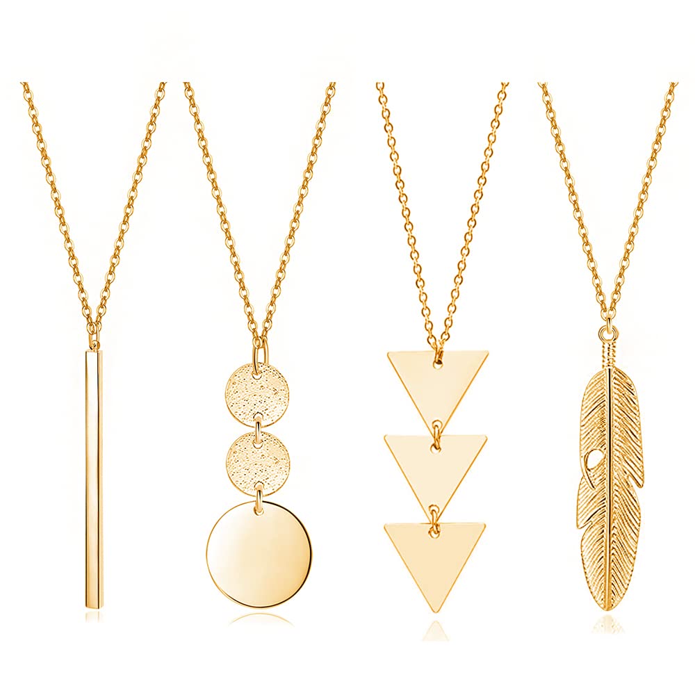 Long Necklaces for Women - Fashion Pendant Necklace Jewelry, Silver Bar Feather Circle Leaf Lock Tassel Y Necklace Jewelry Set for Girls