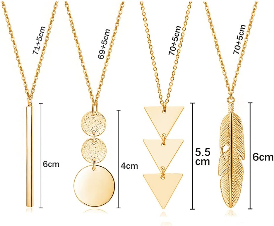 Long Necklaces for Women - Fashion Pendant Necklace Jewelry, Silver Bar Feather Circle Leaf Lock Tassel Y Necklace Jewelry Set for Girls