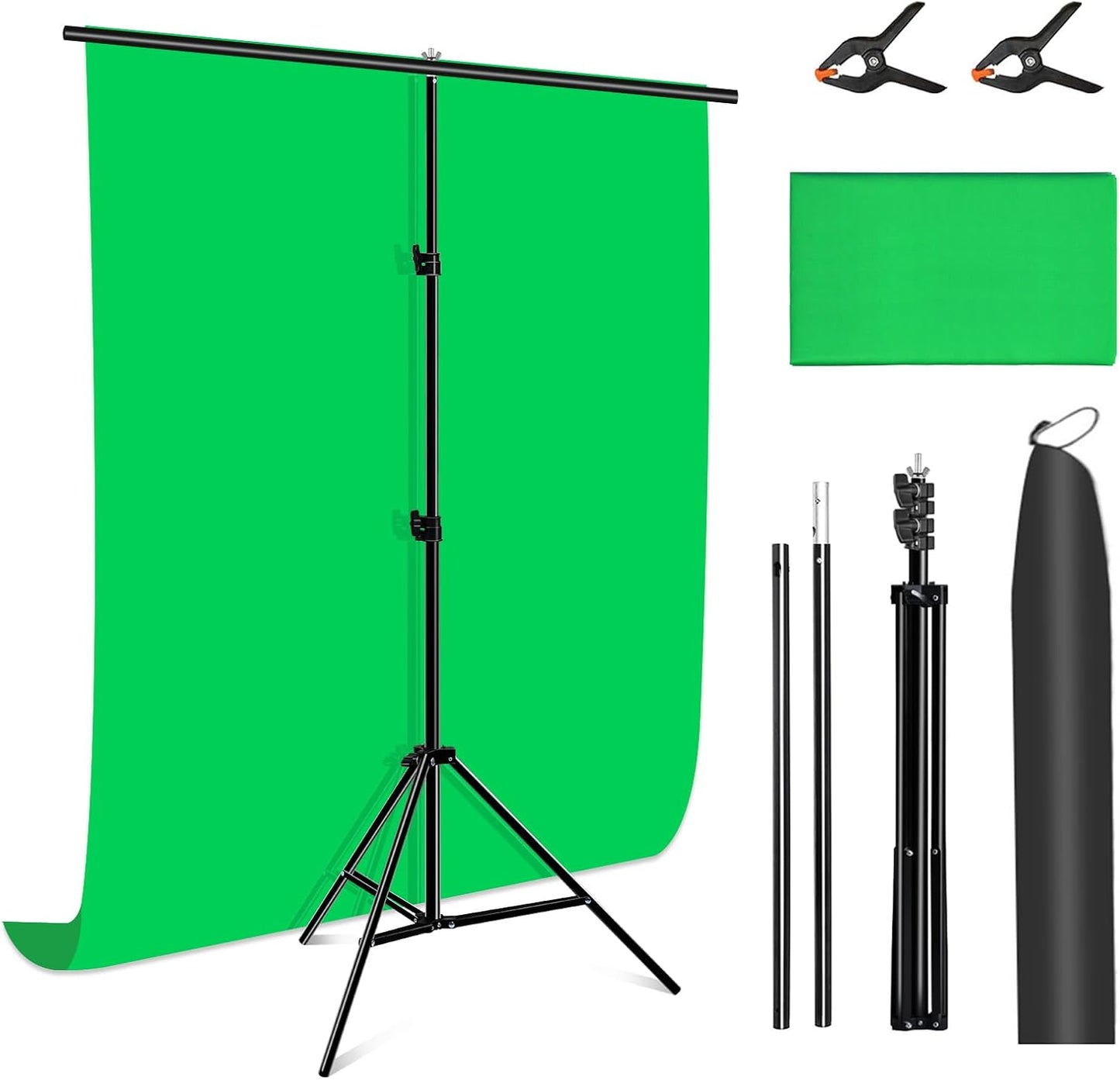 Green Screen Backdrop Kit with Stand, PULUZ 3.2x6.5ft Portable GreenScreen Background Stand, T-Shape Green Screen Stand kit with Clamp Carrying Bag for Streaming Video and Photography Shoots