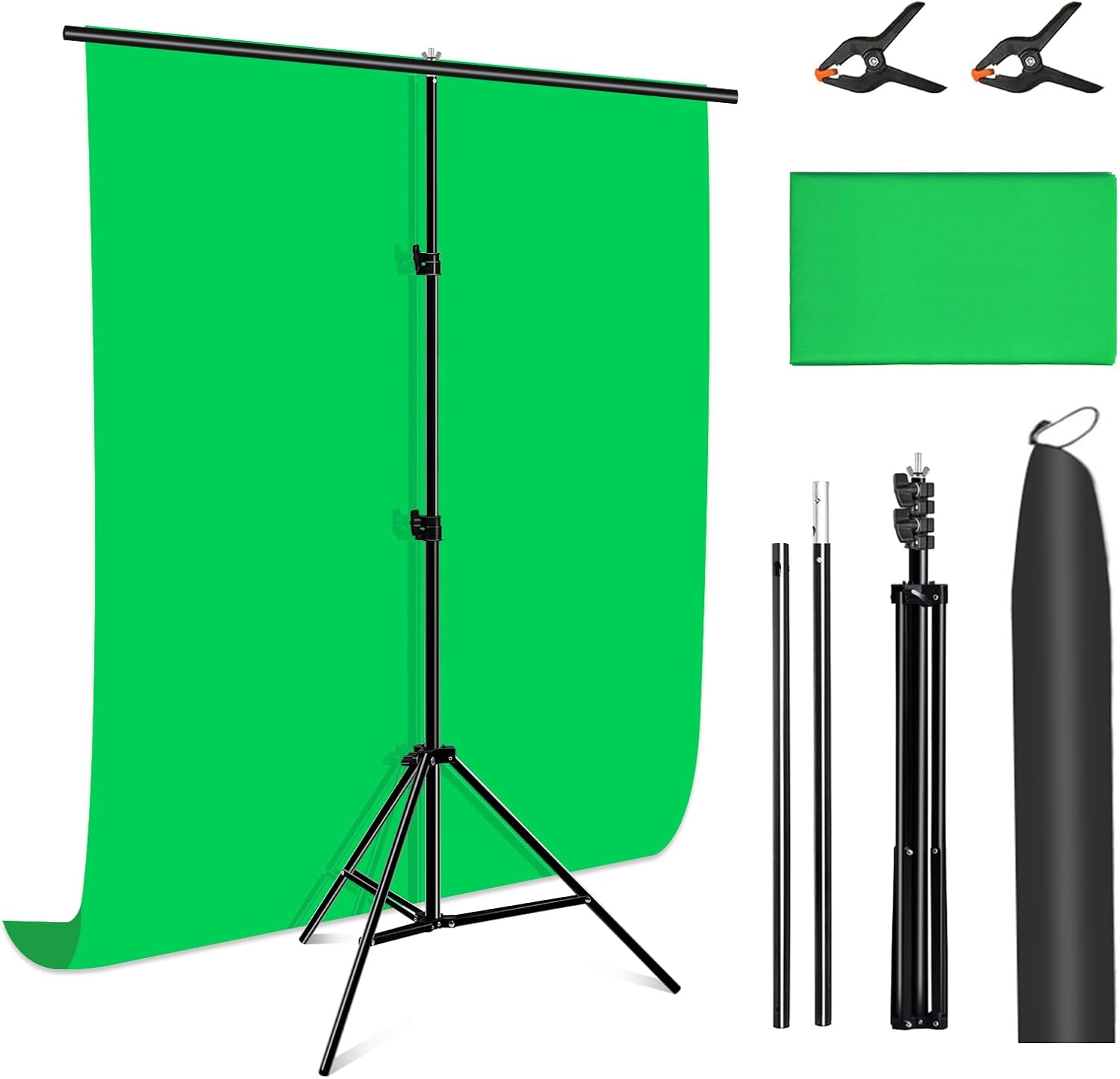 Green Screen Backdrop Kit with Stand, PULUZ 3.2x6.5ft Portable GreenScreen Background Stand, T-Shape Green Screen Stand kit with Clamp Carrying Bag for Streaming Video and Photography Shoots